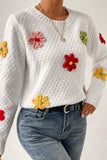 Crochet Flower Round Neck Long Sleeve Sweater