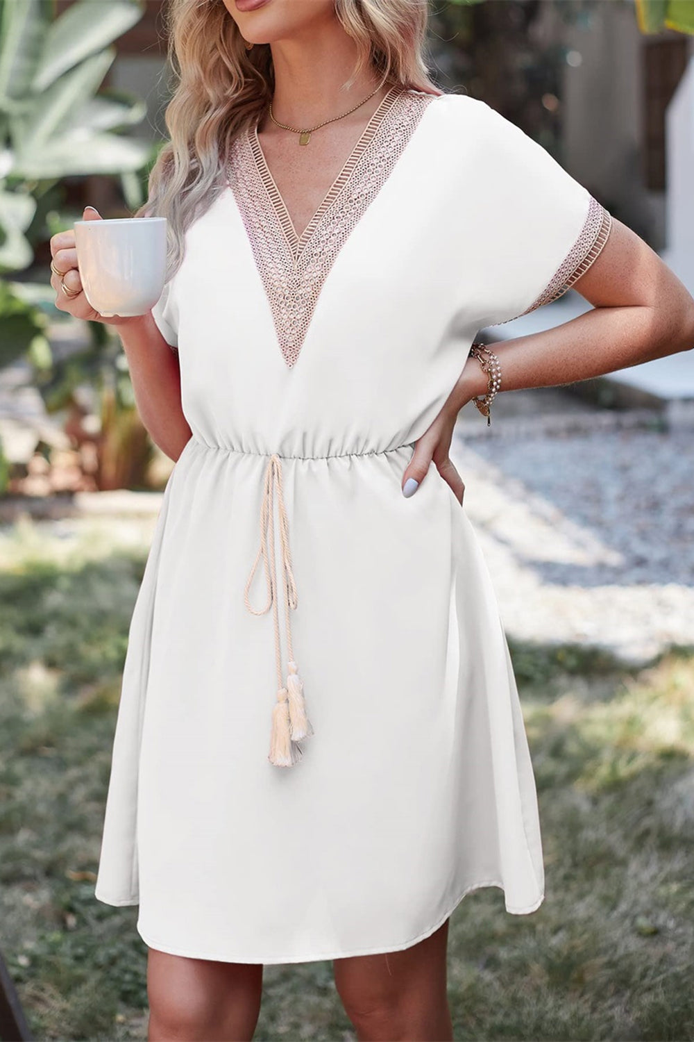 Tassel V-Neck Short Sleeve Dress