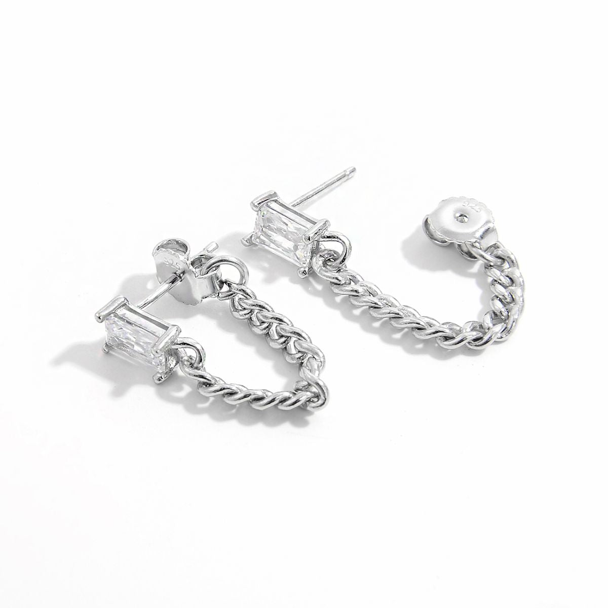 925 Sterling Silver Zircon Chain Earrings