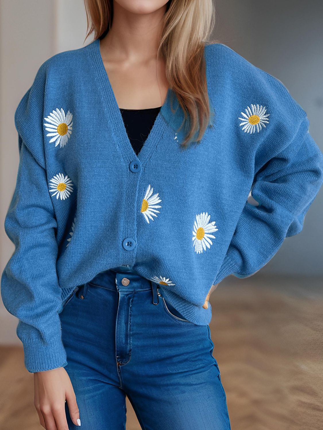 Daisy Button Up V-Neck Cardigan