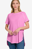 Zenana Slit Round Neck Short Sleeve Waffle Top