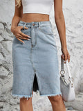 Raw Hem Slit Denim Skirt