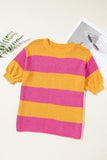 Color Block Round Neck Short Sleeve Knit Top