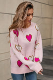 Angel Wings Contrast Heart Round Neck Long Sleeve Sweater