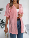 Openwork Open Front Half Sleeve Cardigan