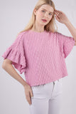 VERY J Full Size Texture Ruffle Short Sleeve Top