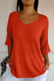 V-Neck Three-Quarter Sleeve Knit Top