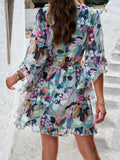 Ruffled Printed Surplice Half Sleeve Mini Dress