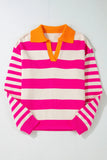 Contrast Stripes Johnny Collar Long Sleeve Sweater