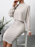 Mock Neck Long Sleeve Top and Wide Strap Dress Set