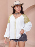 Plus Size Sequin Tie Neck Dropped Shoulder Blouse