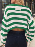 Striped Dropped Shoulder Long Sleeve Sweater