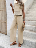 Round Neck Sleeveless Top and Wide Leg Pants Set