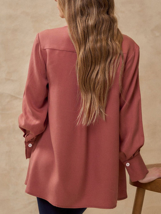 Perfee Ruched Collared Neck Long Sleeve Shirt