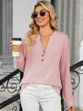 Striped Notched Long Sleeve T-Shirt