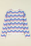 Contrast Wave Stripe Long Sleeve Sweater