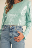 MABLE Shoulder Padded Sequin Crop Top