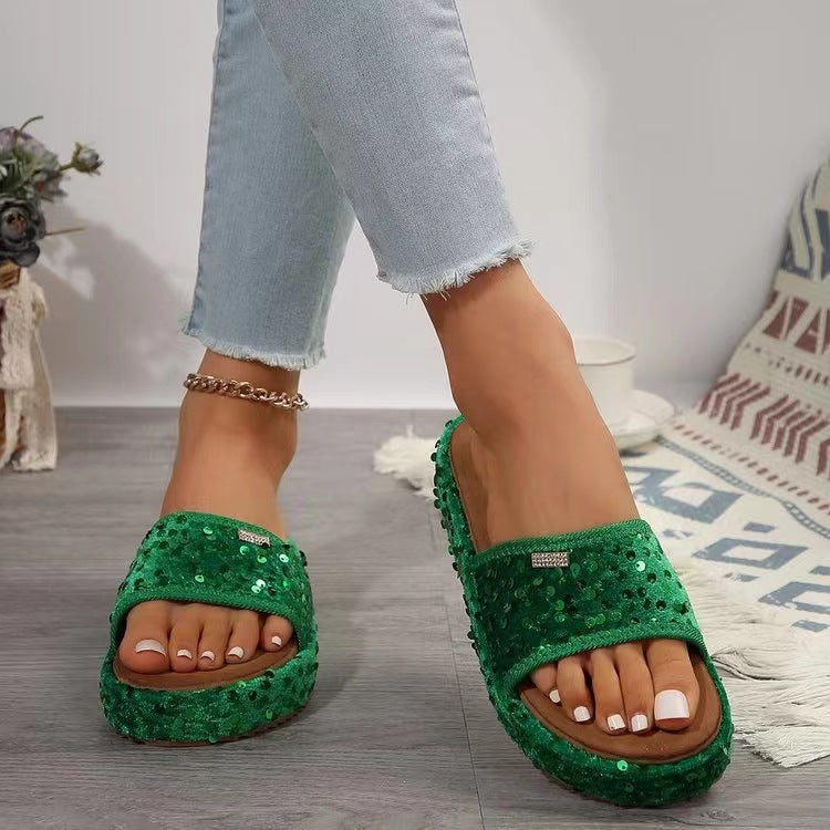 Sequin Trim Open Toe Sandals