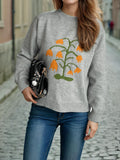 Plant Round Neck Long Sleeve Sweater