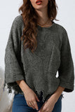 Distressed Round Neck Drop Shoulder Sweater