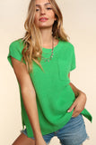 Haptics Pocketed Round Neck Cap Sleeve Knit Top