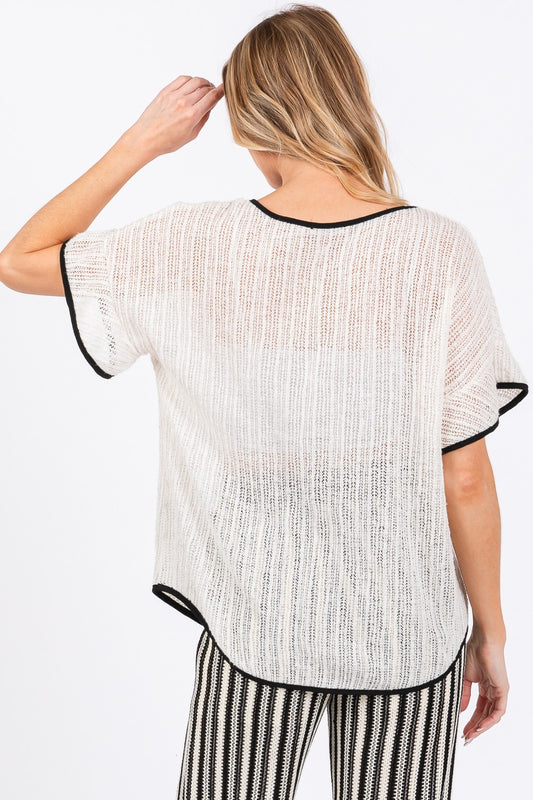 GeeGee Contrast Trim Short Sleeve Knit Cover Up