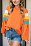 Contrast Round Neck Long Sleeve Blouse