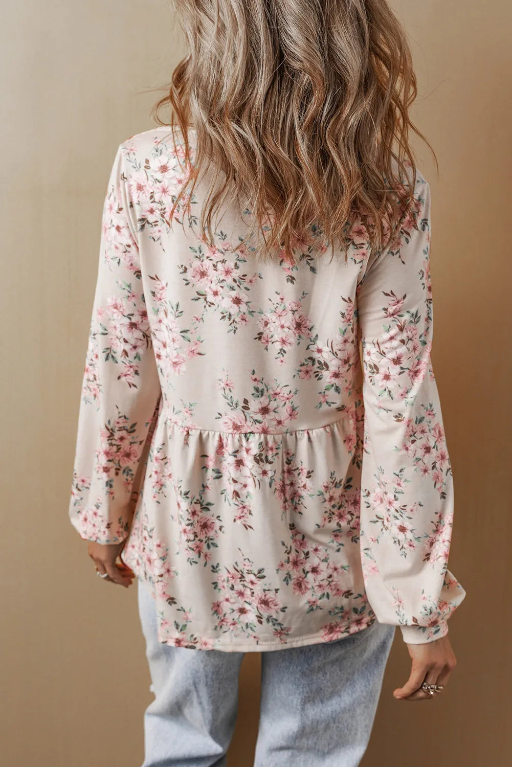 Printed Square Neck Long Sleeve Blouse