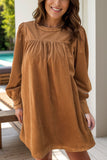 Ruched Round Neck Long Sleeve Dress