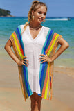 Double Take Openwork Striped Slit Knit Cover Up