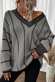 Striped V-Neck Dropped Shoulder Sweater