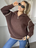 Quarter Zip Contrast Dropped Shoulder Sweater