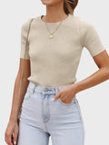 Round Neck Short Sleeve Knit Top