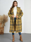 Plaid Double-Breasted Long Sleeve Longline Coat