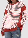 Slit Exposed Seam Striped Long Sleeve Sweatshirt