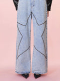 Studded Star Straight Jeans with Pockets