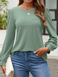 Eyelet Round Neck Long Sleeve Top