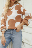 Flower Round Neck Dropped Shoulder Sweater