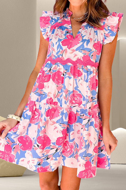 Ruffled Printed Cap Sleeve Mini Dress