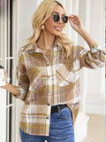 Snap Up Plaid Collared Neck Jacket with Pocket