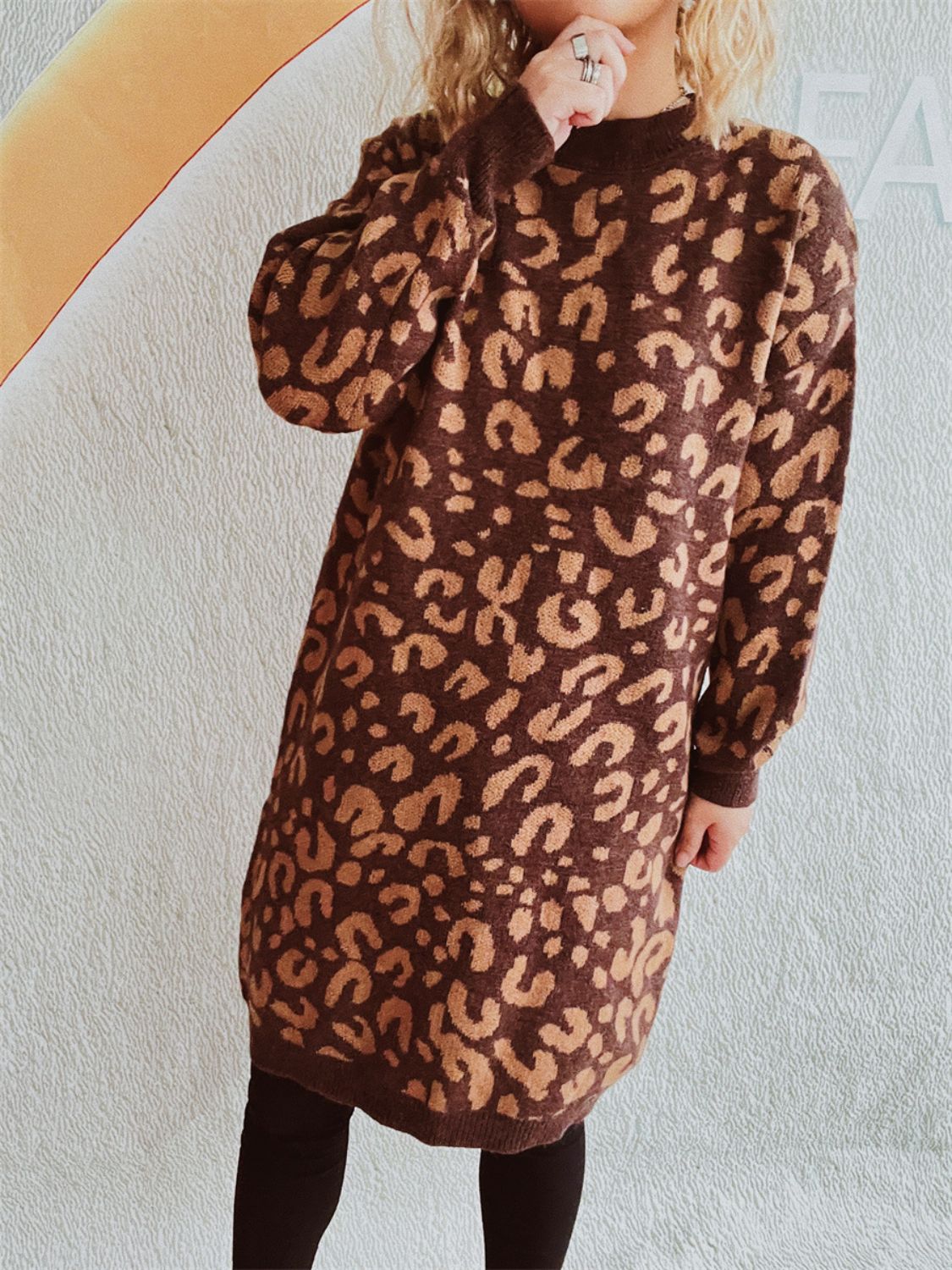 Leopard Round Neck Long Sleeve Sweater