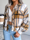 Plaid Collared Neck Long Sleeve Jacket