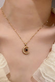 Inlaid Cubic Zirconia Moon Pendant Necklace