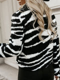 Fuzzy Animal Print Collared Neck Coat