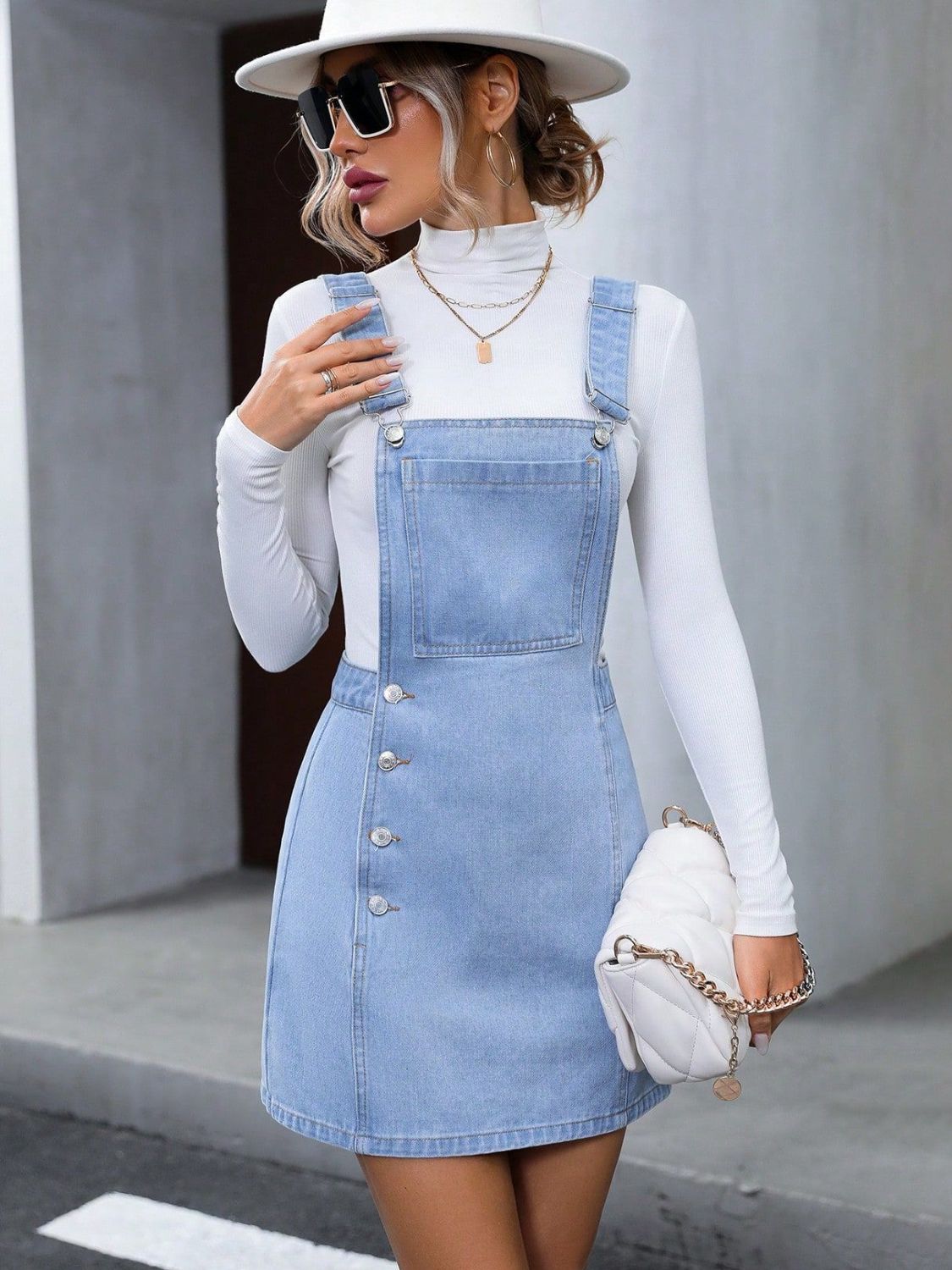 Wide Strap Denim Overall Dress