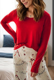 Round Neck Long Sleeve Top and Printed Pants Lounge Set