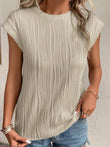 Textured Round Neck Cap Sleeve T-Shirt