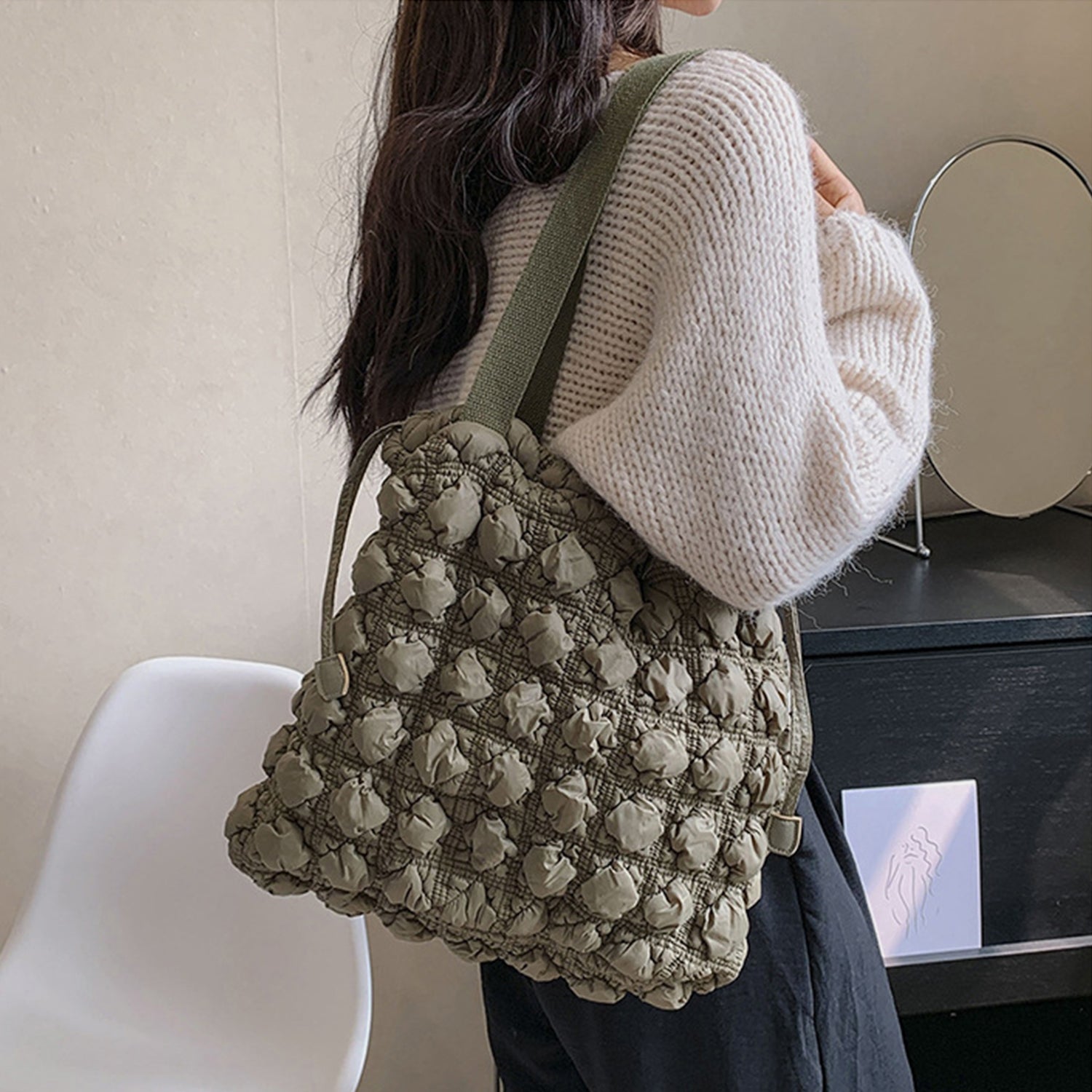 Drawstring Quilted Shoulder Bag