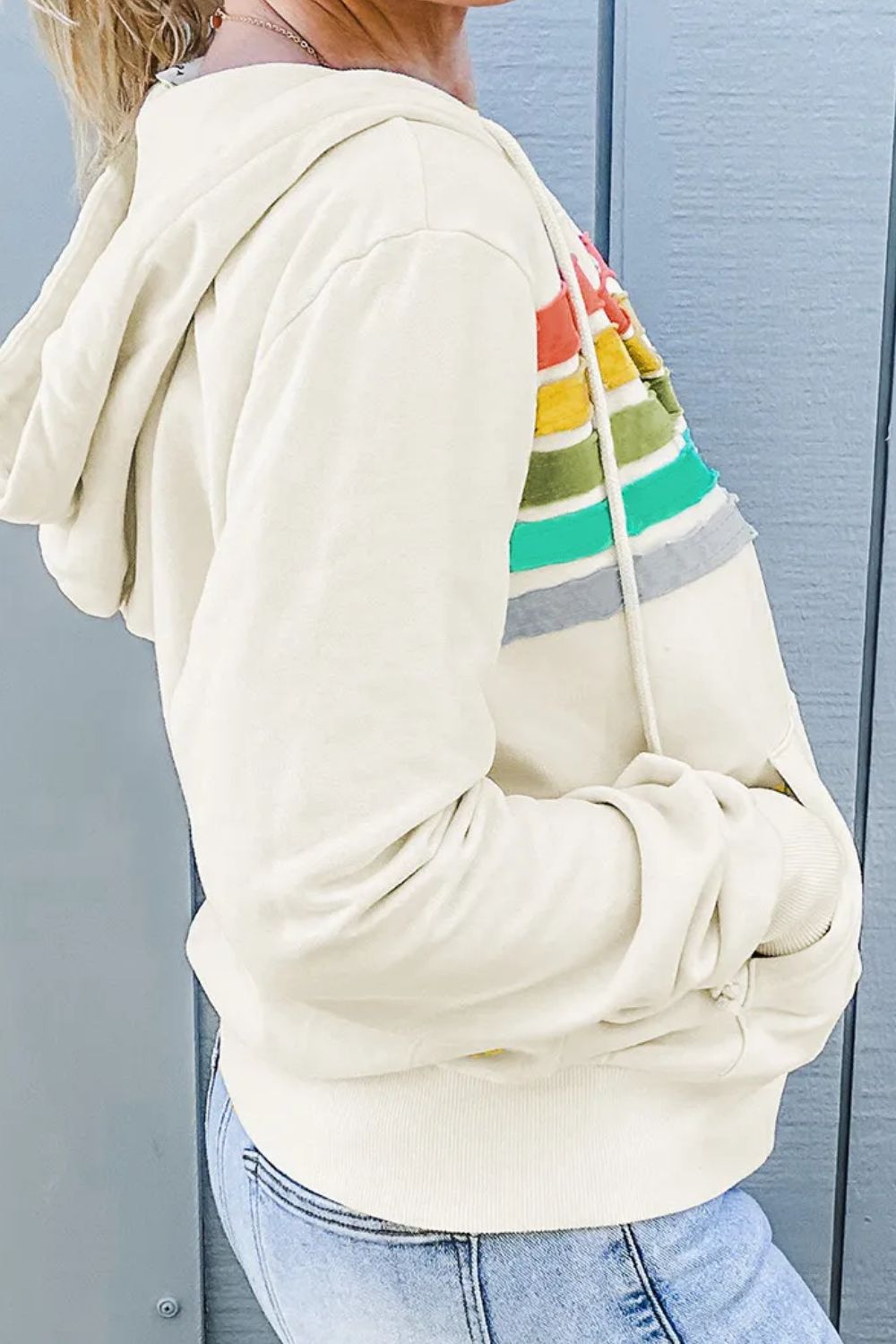 Drawstring Contrast Zip Up Long Sleeve Hoodie