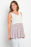 Be Stage Full Size Smocked Printed Peplum Sleeveless Top